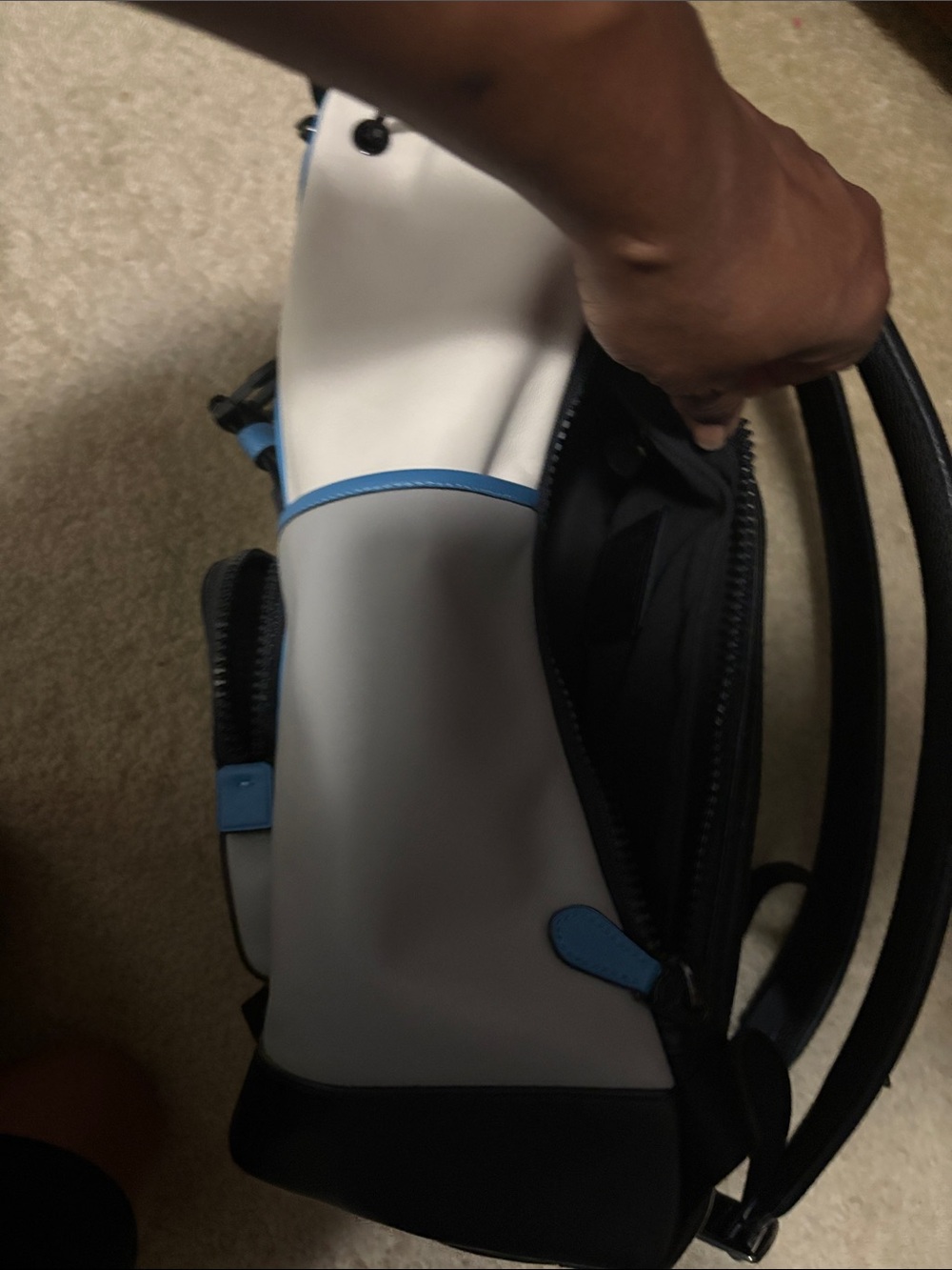 Coach Men’s Grey Backpack with Black Flap and Blue Trim - Picture 9 of 12